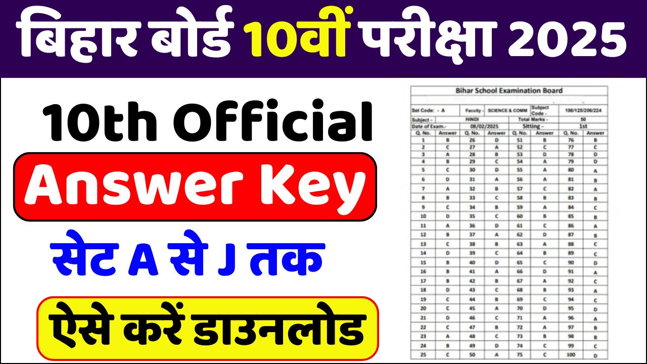 Bihar Board 10th Exam Official Answer Key 2025